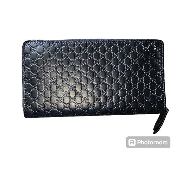 GUCCI Microguccissima GG Leather Long Continental Wallet Zip Around Black Zippy - Picture 1 of 16